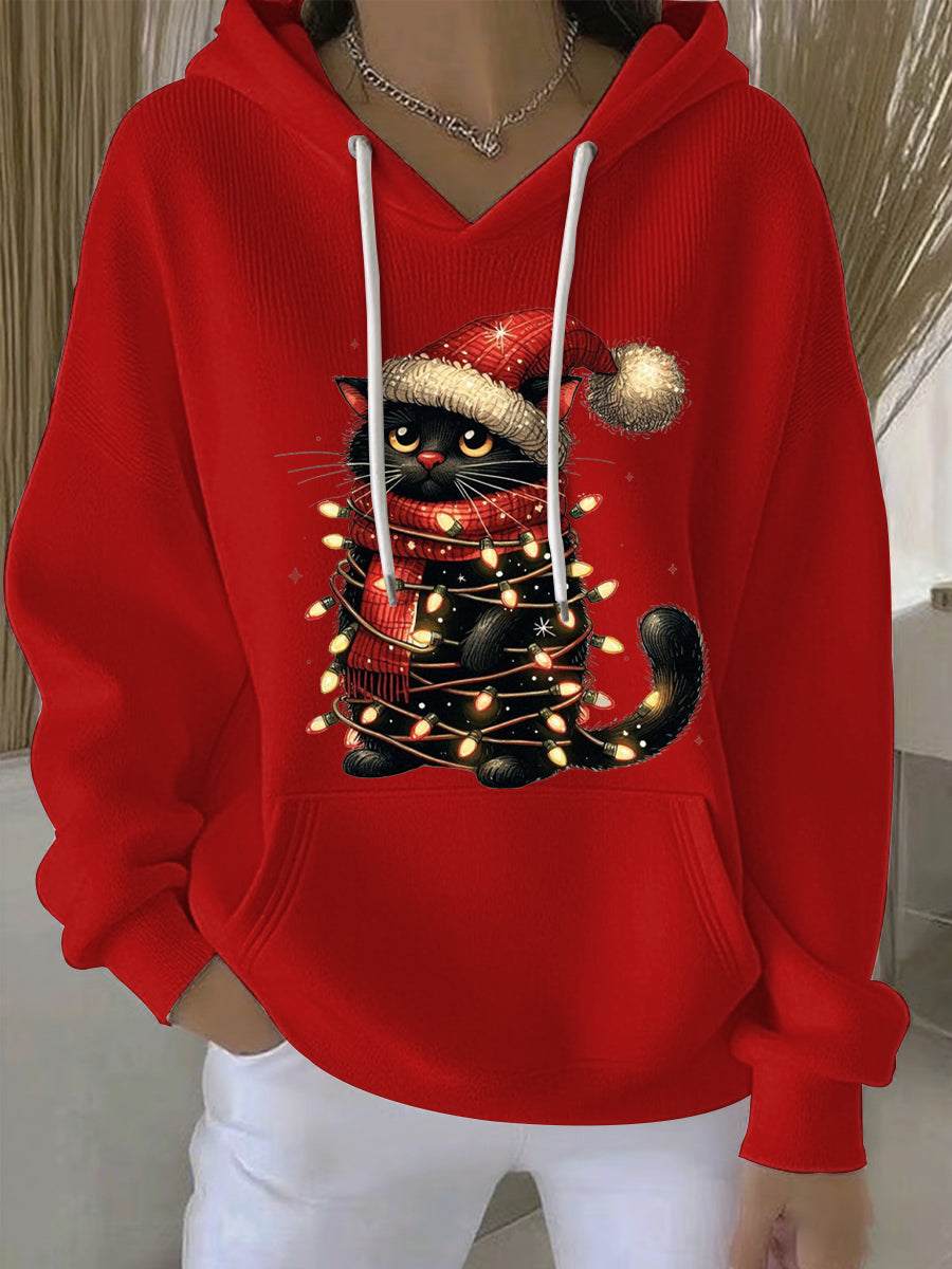 Women’s Christmas Print Casual Hoodie Red / S