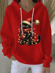 Women’s Christmas Print Casual Hoodie Red / S