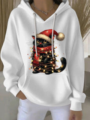 Women’s Christmas Print Casual Hoodie White / S