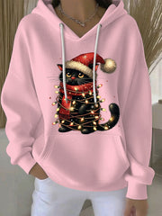 Women’s Christmas Print Casual Hoodie Pink / S