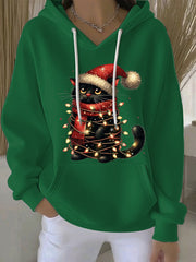 Women’s Christmas Print Casual Hoodie Green / S