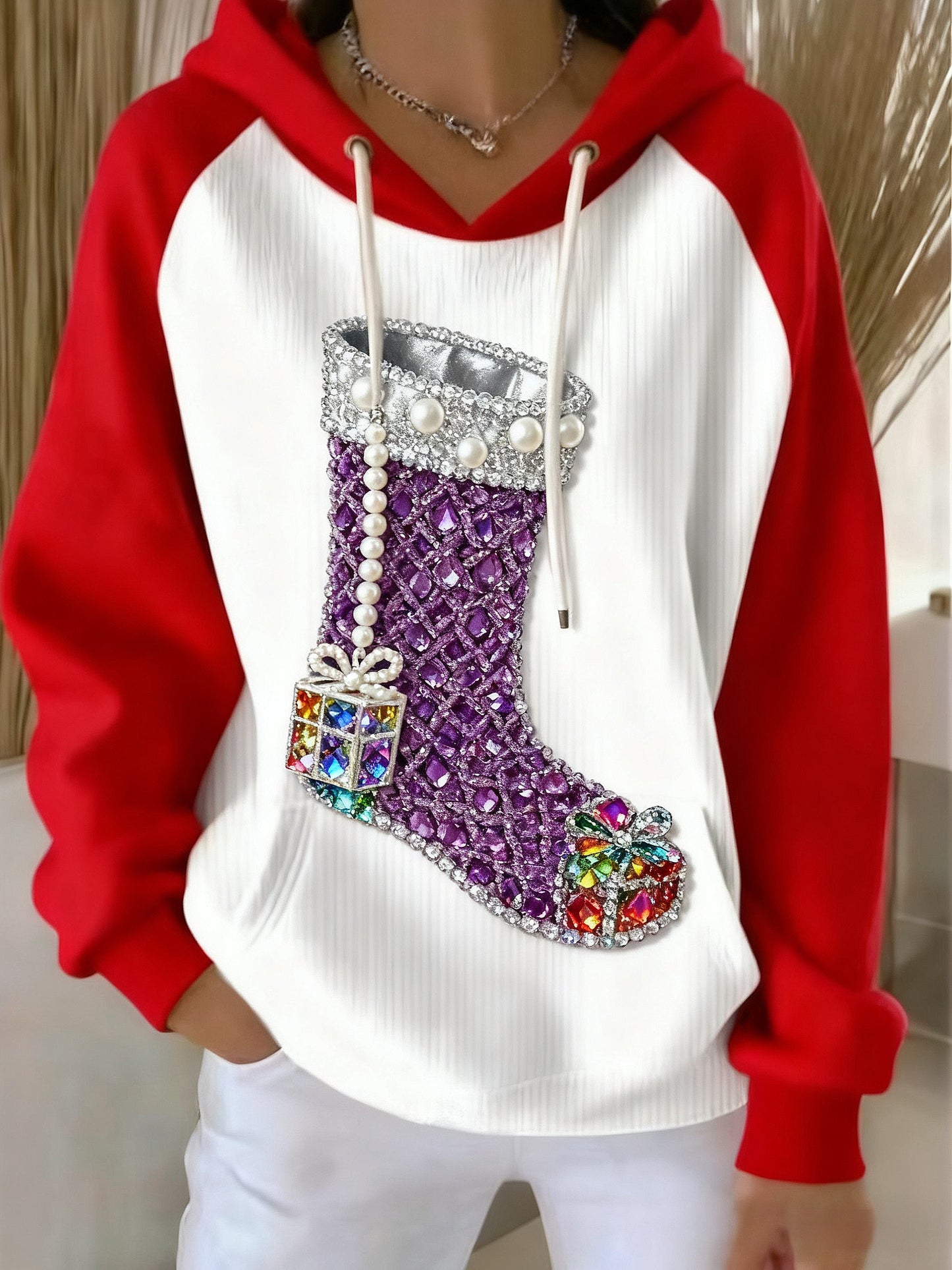 Vintage Christmas Diamond  Stock Print Hooded Sweatshirt