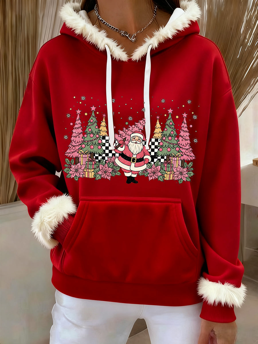 Women's Christmas Tree Santa Claus Print Causal Hoodie