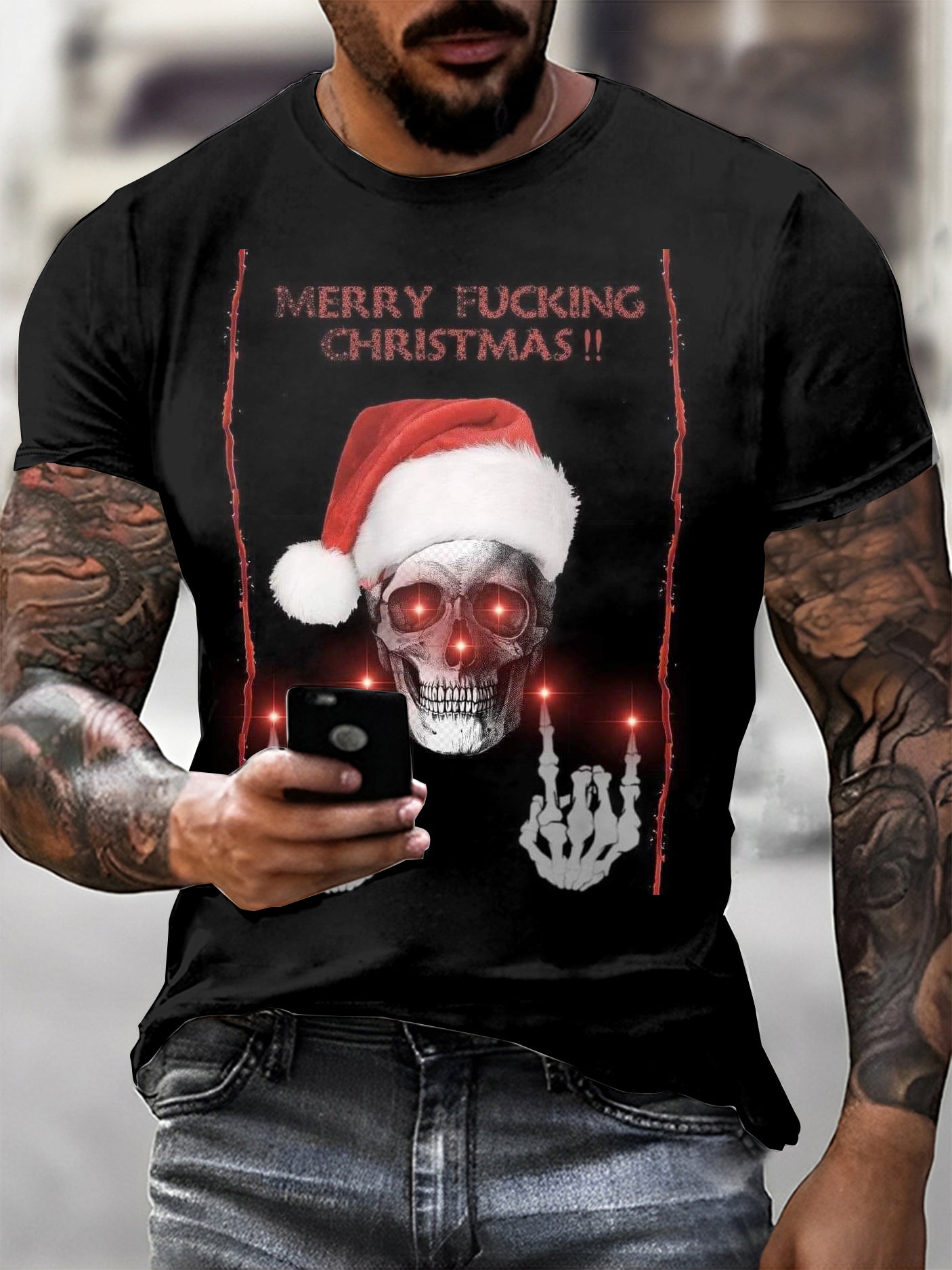 Christmas Skull Printed Vintage Fashion Loose Short Sleeve T-Shirt