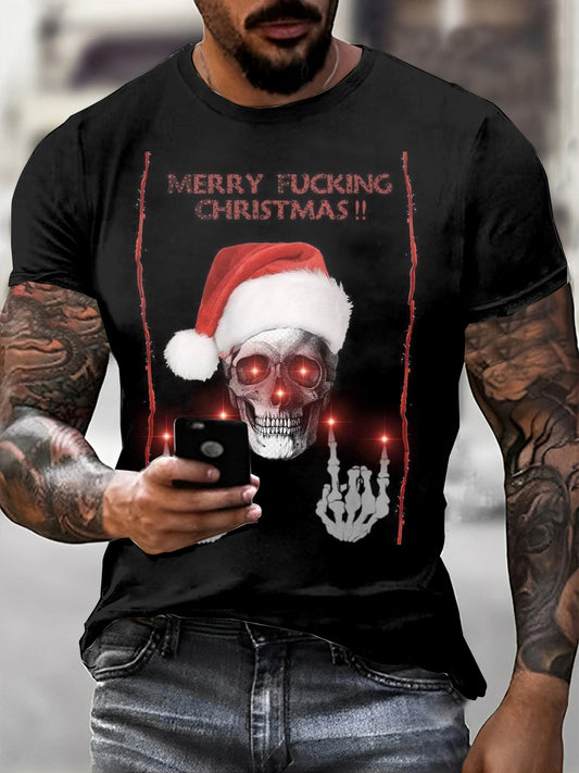 Christmas Skull Printed Vintage Fashion Loose Short Sleeve T-Shirt