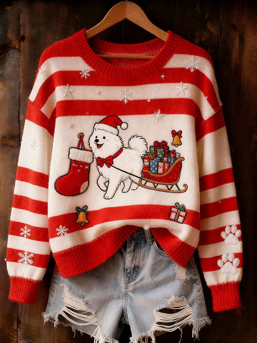 Women's Christmas Striped Dog Tops