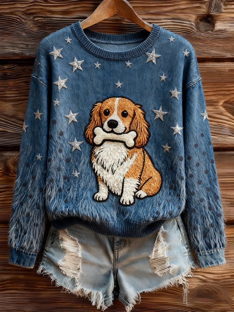 Women's Vintage Art Animal Print Cozy Knit Sweater