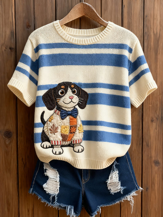Women's Artistic Animal Print Comfortable Knit Short Sleeve Top