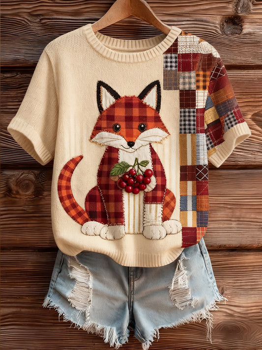 Women's Artistic Animal Print Comfortable Knit Short Sleeve Top