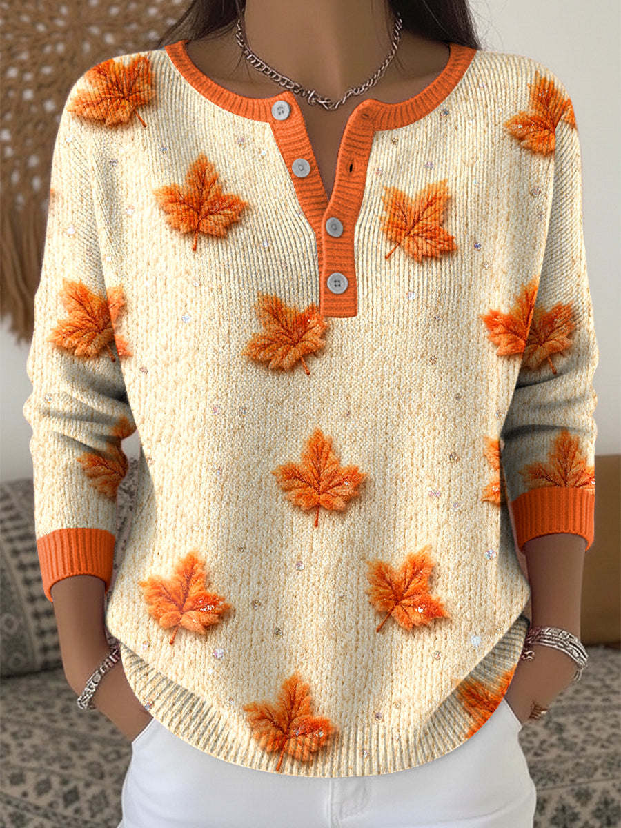 Women’s Thanksgiving Maple Leaf Art V-Neck Top Multicolour / S