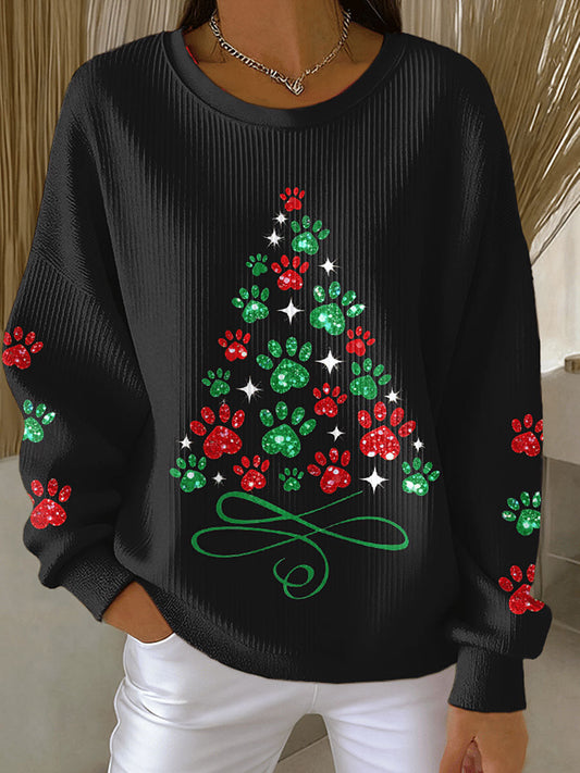Women's Christmas Tree Animal Paw Print Sweatshirts