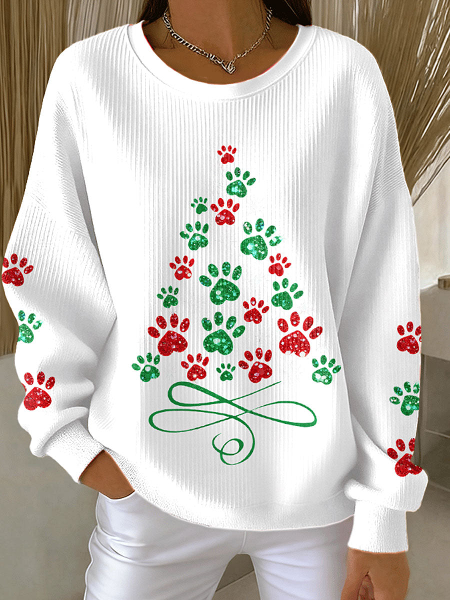 Women's Christmas Tree Animal Paw Print Sweatshirts