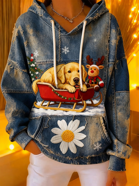 Women's Vintage Animal Art Print Casual Retro Hoodie