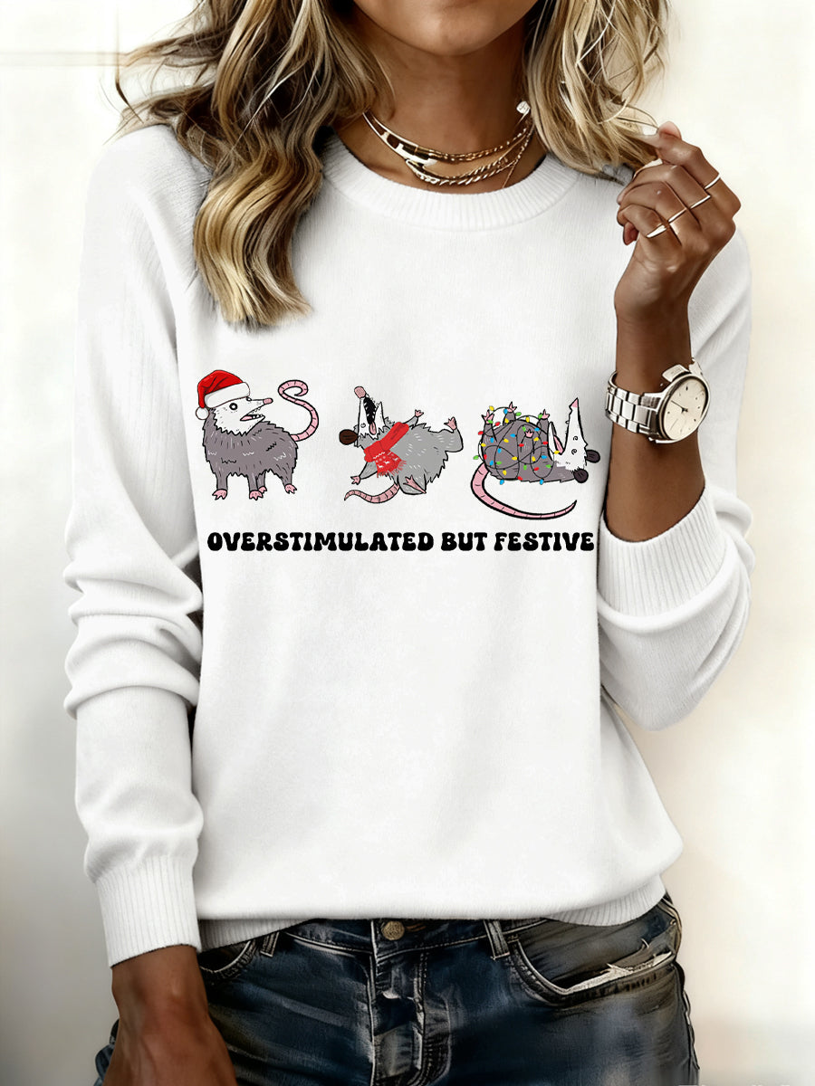 Women's Overstimulated But Festive Possum Christmas Sweater