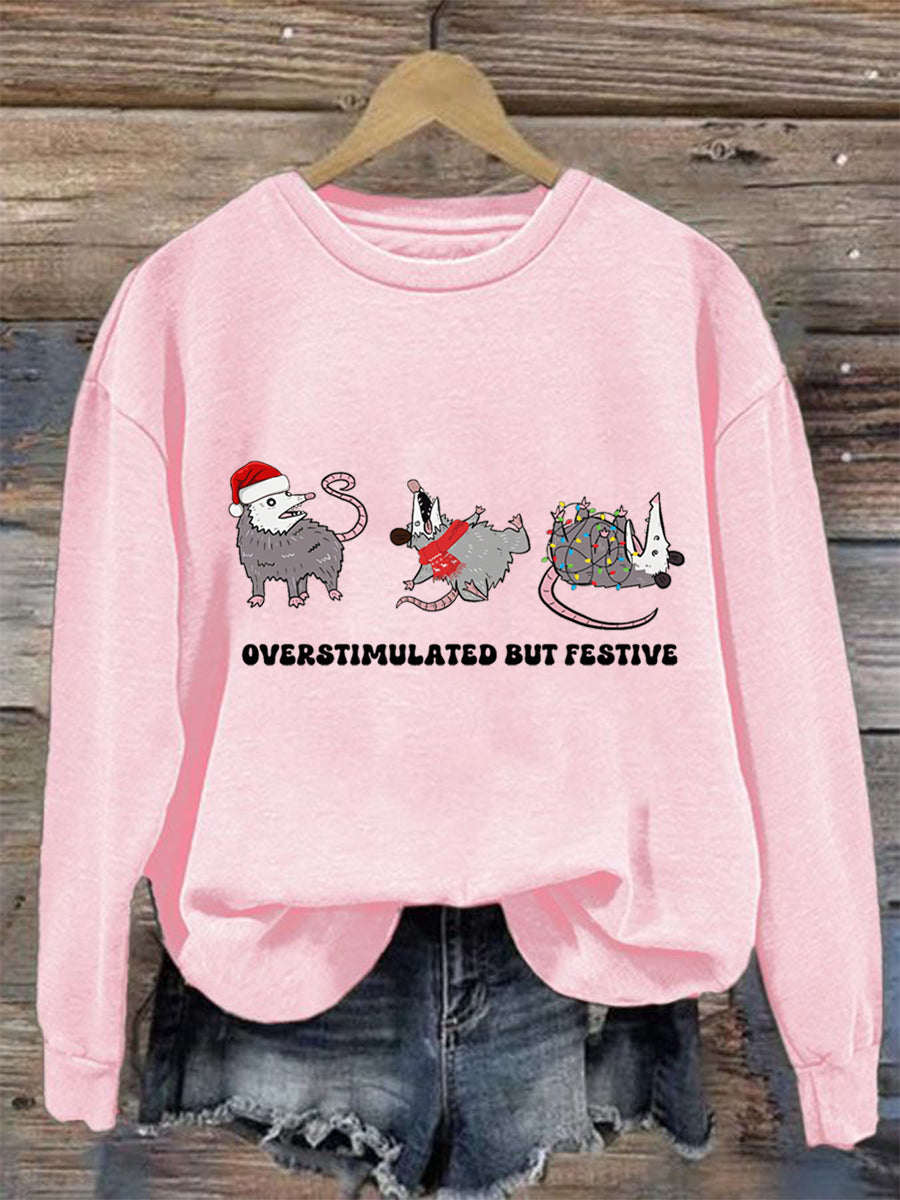 Women's Overstimulated But Festive Possum Christmas Sweatshirt