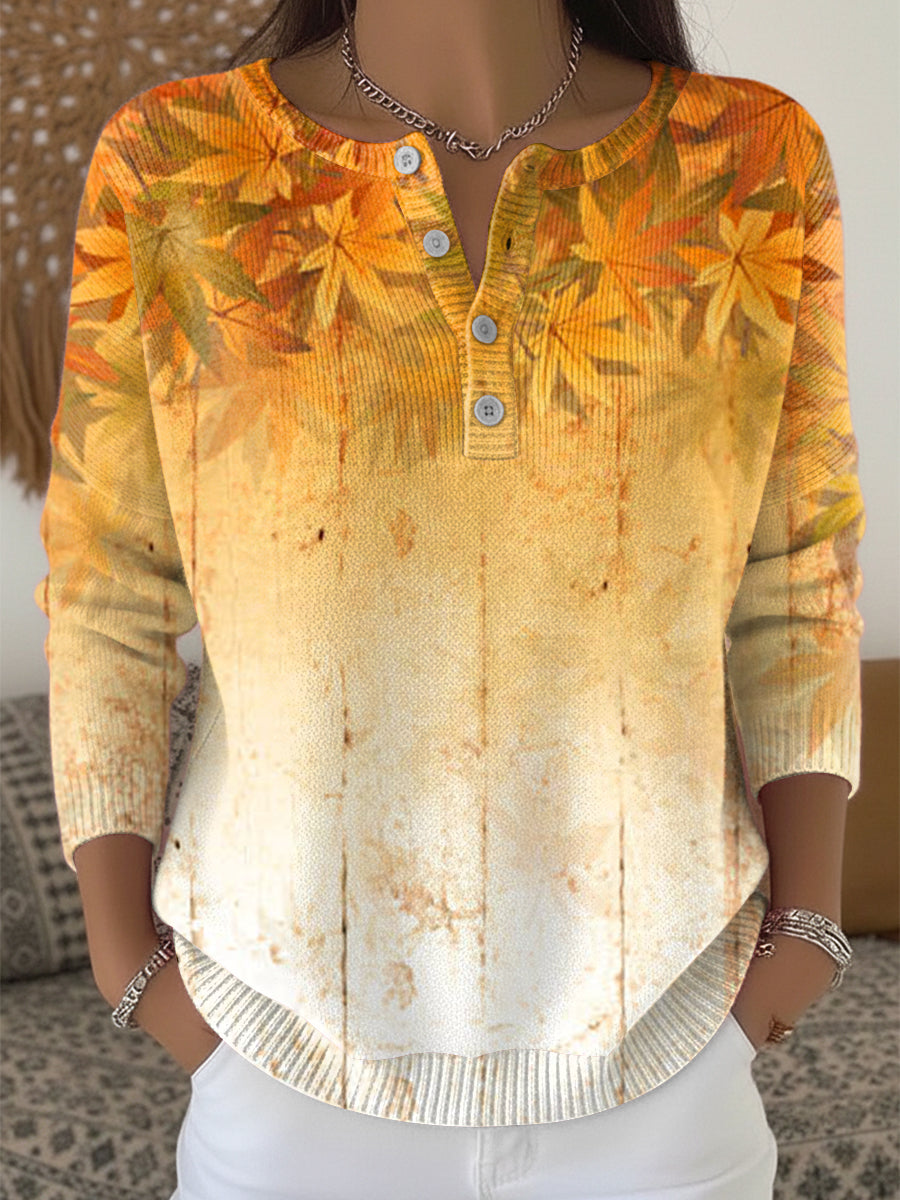 Women's Thanksgiving Orange Henley neck sweater