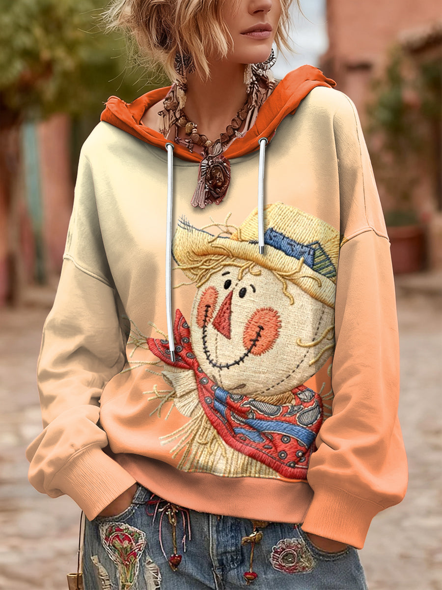Women's Thanksgiving Scarecrow Cute Hooded Sweatshirt