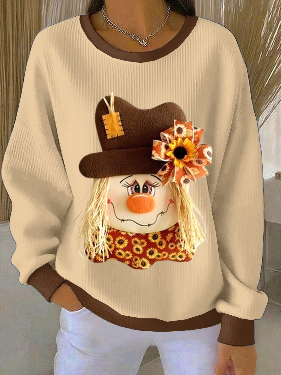 Women's Thanksgiving Khaki Loose-Fit Crewneck Pullover