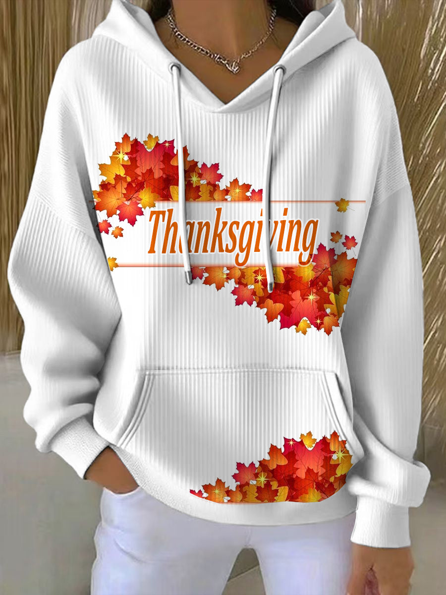 Women's Thanksgiving White Hooded Sweatshirt