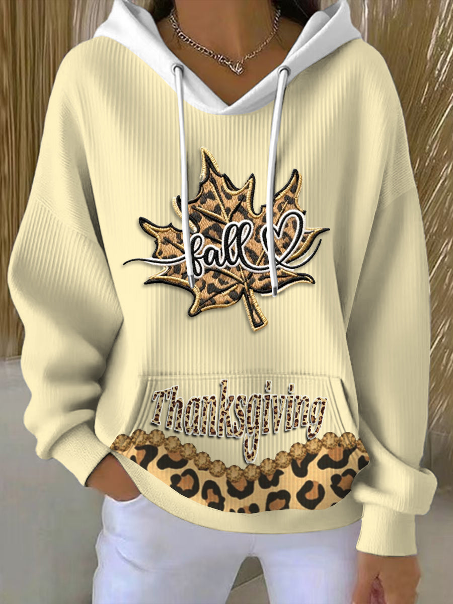 Women's Thanksgiving Maple Leaf Embroidery Hooded Sweatshirt