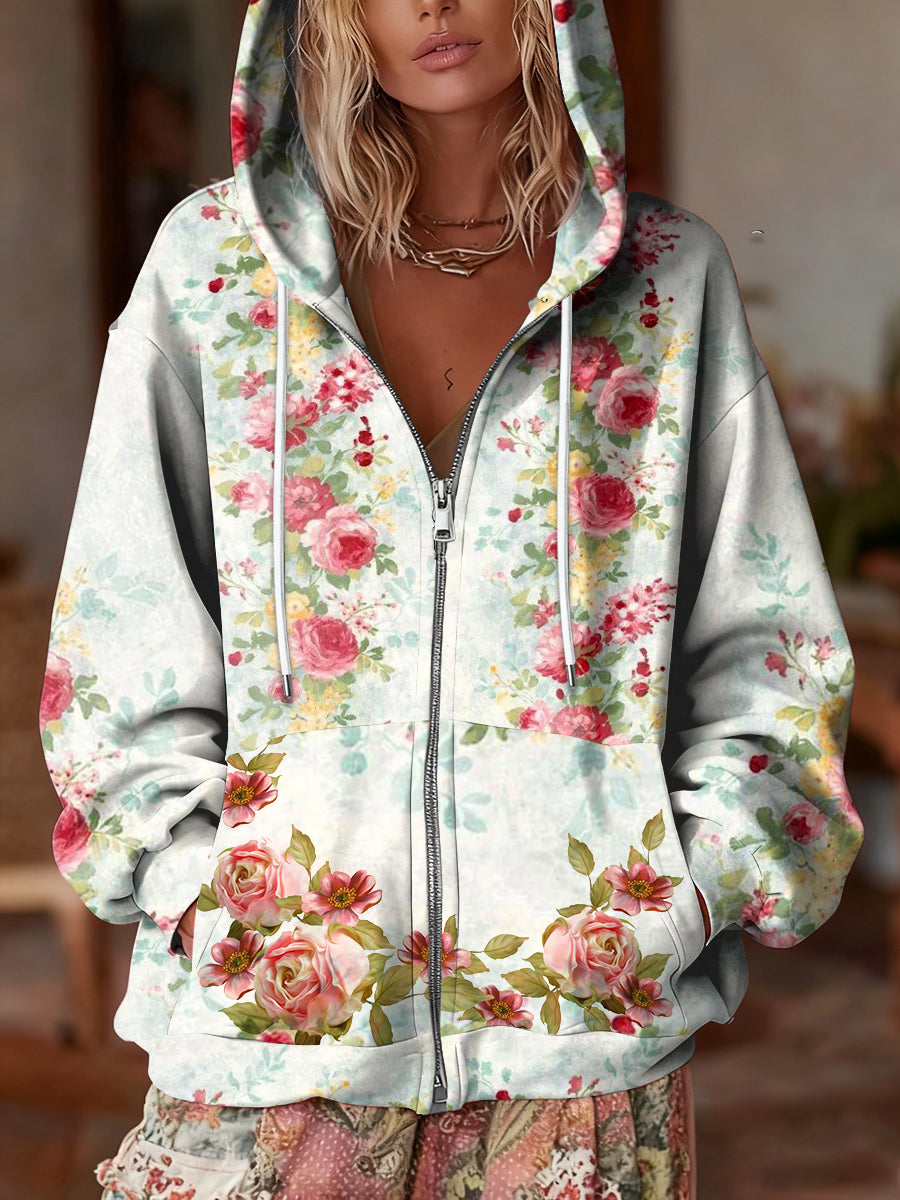Women's Floral Elegant Cardigan Hooded Cardigan Sweatshirt