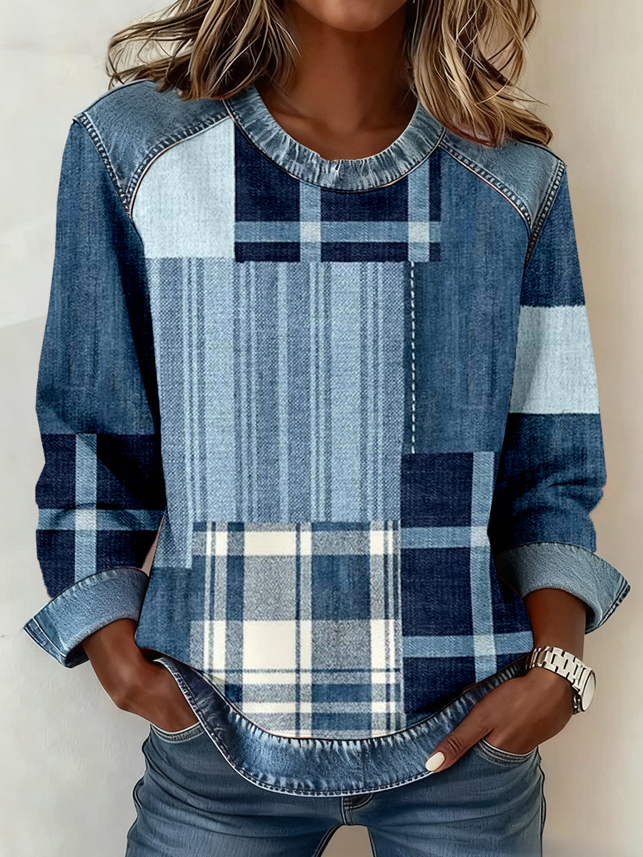 Women's Simple Patchwork Design Sweatshirt