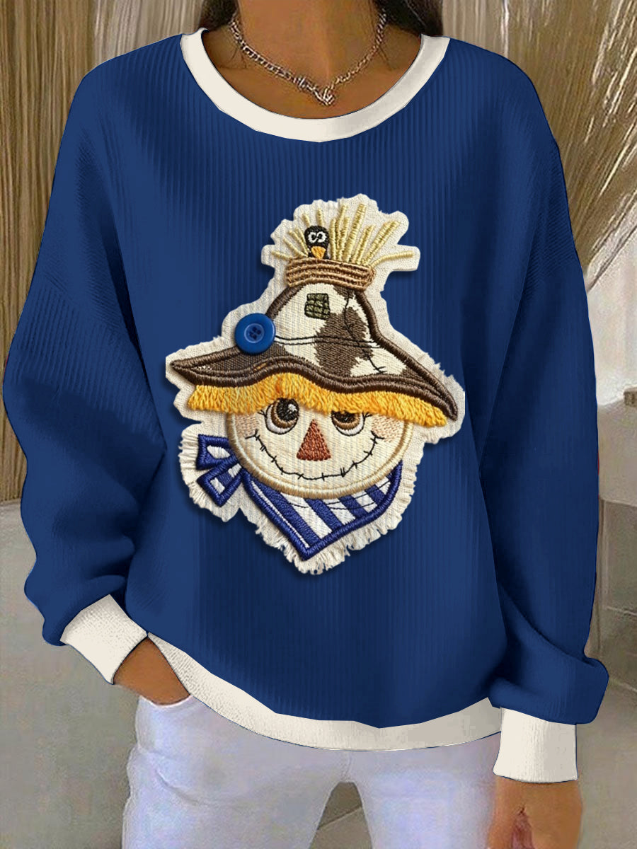 Women's Thanksgiving Blue Loose-Fit Crewneck Pullover