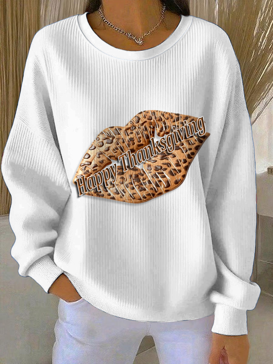 Women's Thanksgiving Lip Loose-Fit Crewneck Pullover