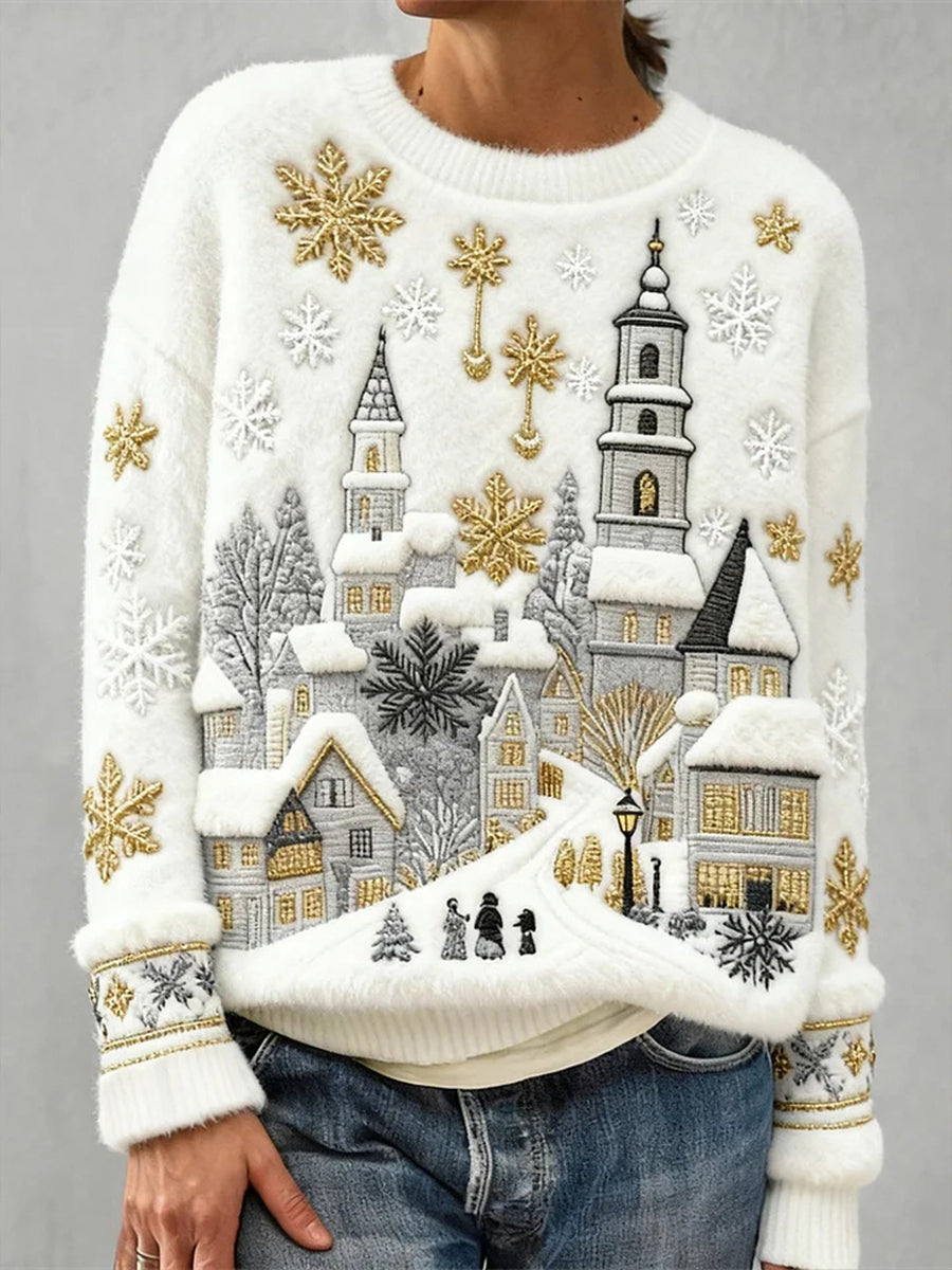 Women's Christmas Snow Scene Plush Casual Top