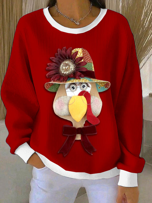 Women's Christmas Chicken Fun Loose-Fit Crewneck Pullover
