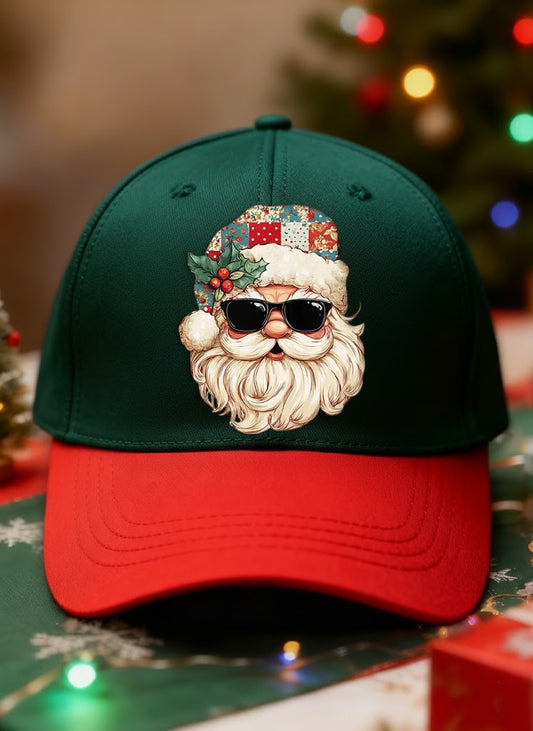 Retro Christmas Santa Sunglasses Casual Print Washed Hat