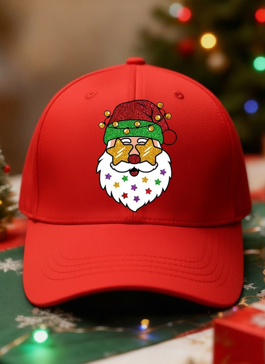 Retro Christmas Santa Sunglasses Casual Print Washed Hat