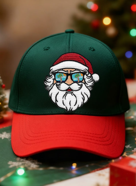Retro Christmas Santa Sunglasses Casual Print Washed Hat