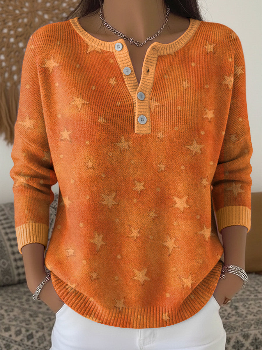 Women's Thanksgiving Vintage Star Art V-Neck Top