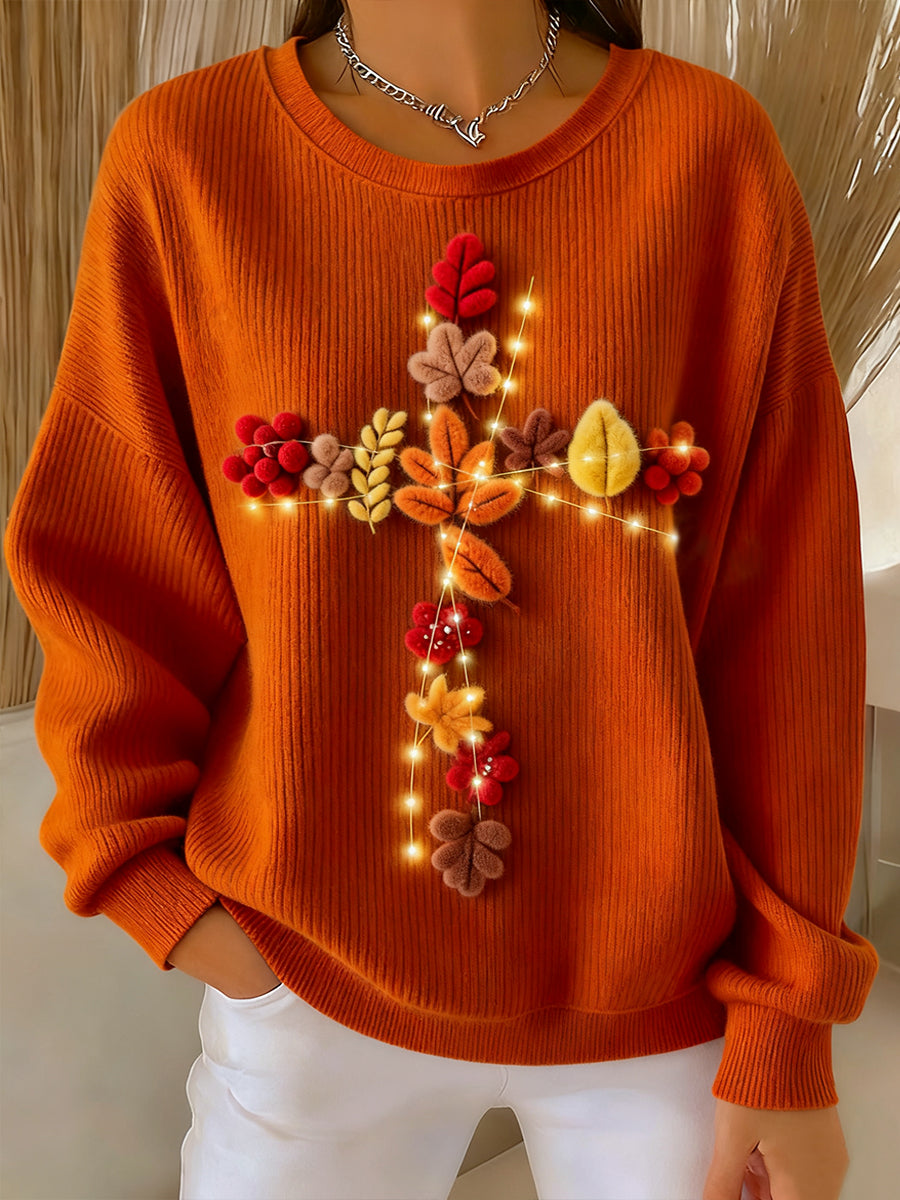 Women's Thanksgiving Autumn Leaf Art Casual Pullover