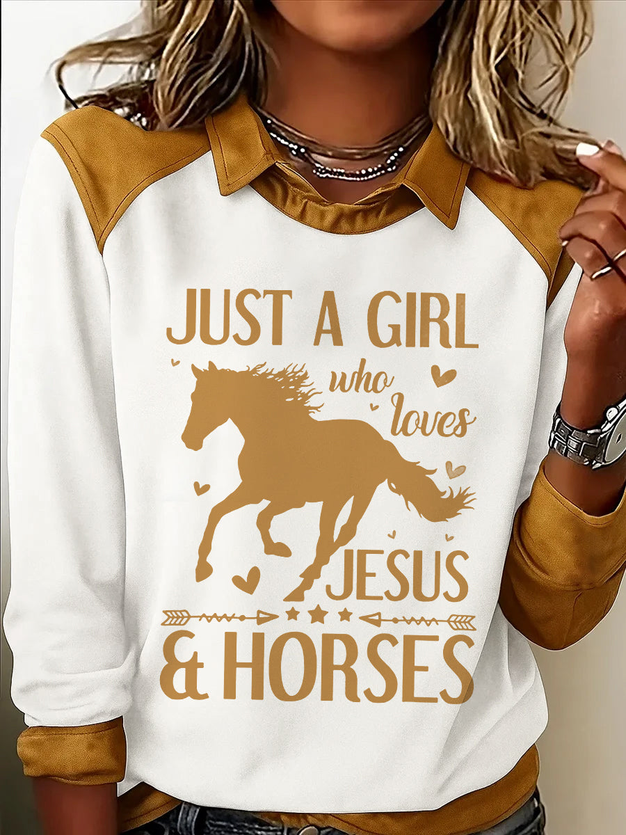 Women's Just A Girl Who Loves Jesus And Horses Print Casual Sweatshirt