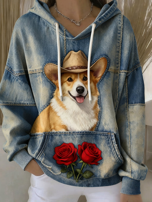 Women's Vintage Animal Art Print Casual Retro Hoodie