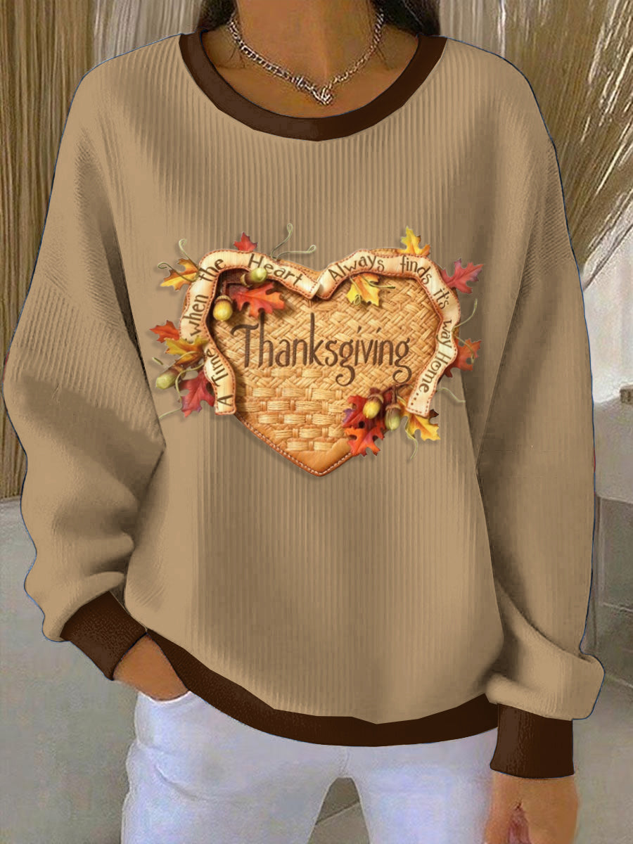 Women's Vintage Thanksgiving Loose-Fit Crewneck Pullover