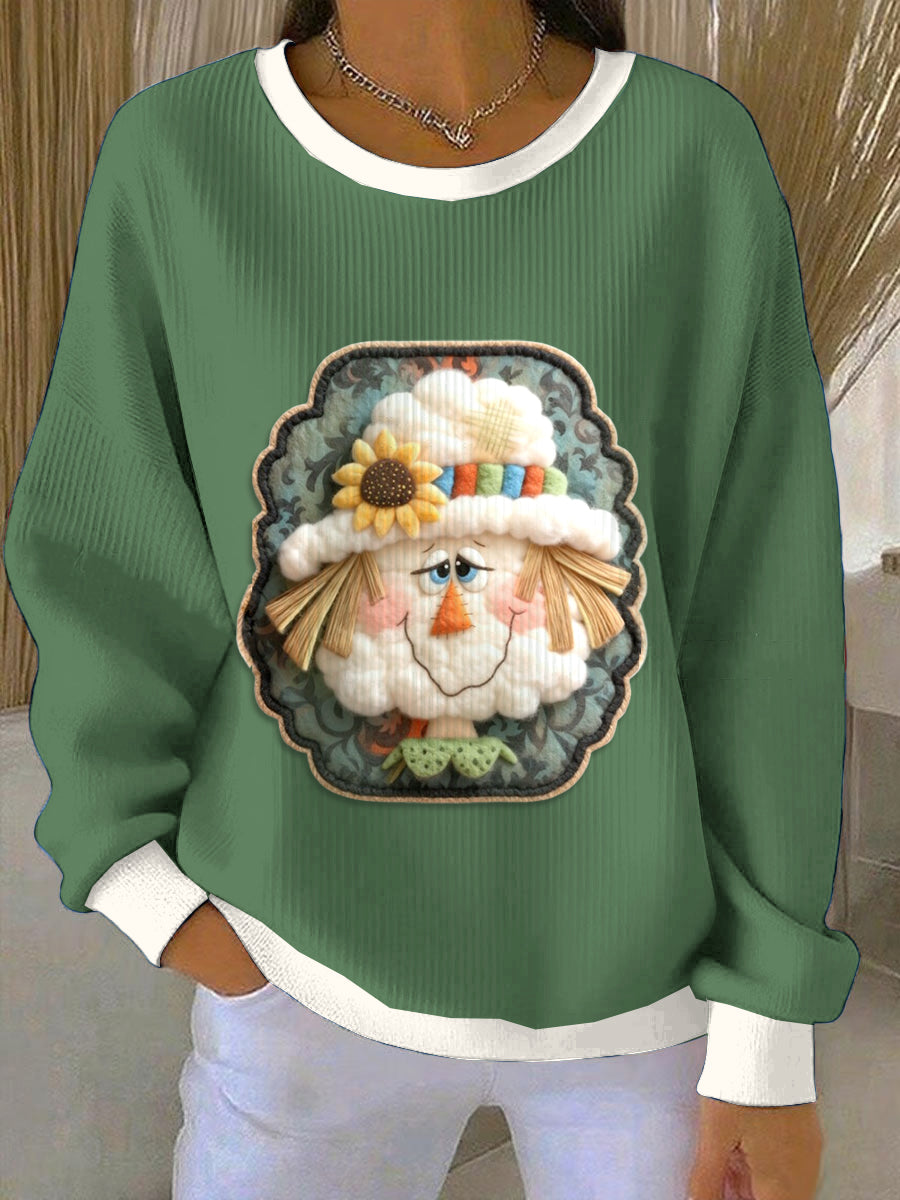 Women's Green Cute Thanksgiving Loose-Fit Crewneck Pullover