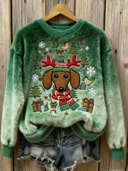 Women’s Christmas Dachshund Dog Art Cozy Flannel Sweater Green / S