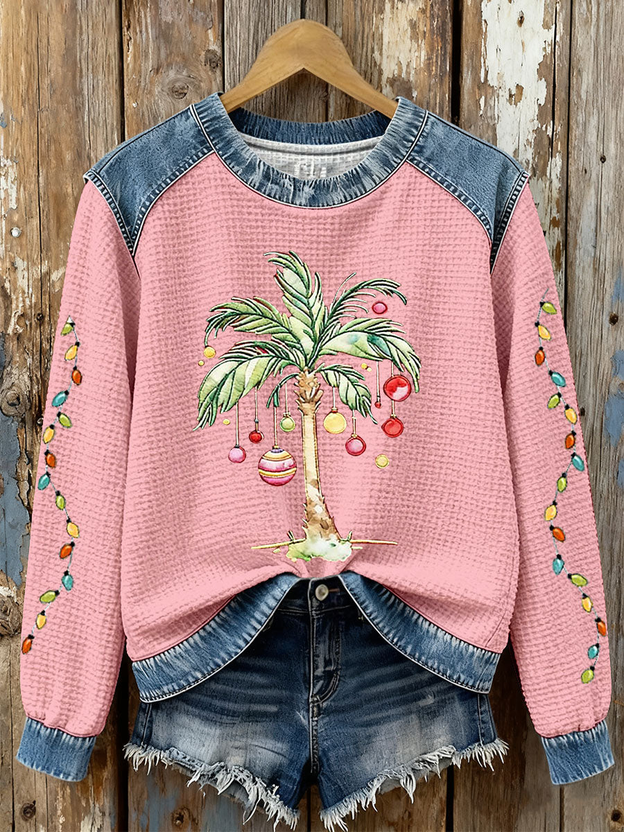 Women's Christmas Palm Tree Print Casual Top