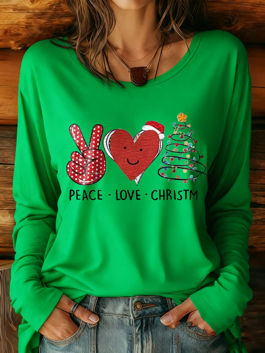 Women's Peace Love Christmas Art Print Casual T-Shirt