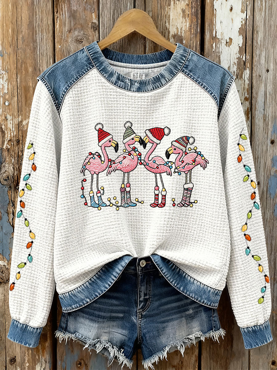 Women's Christmas Flamingo Print Casual Top