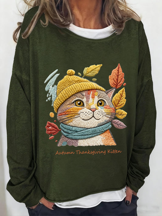 Retro Bohemian Floral Print Vintage Casual Cotton V Neck Long Sleeve T-Shirt