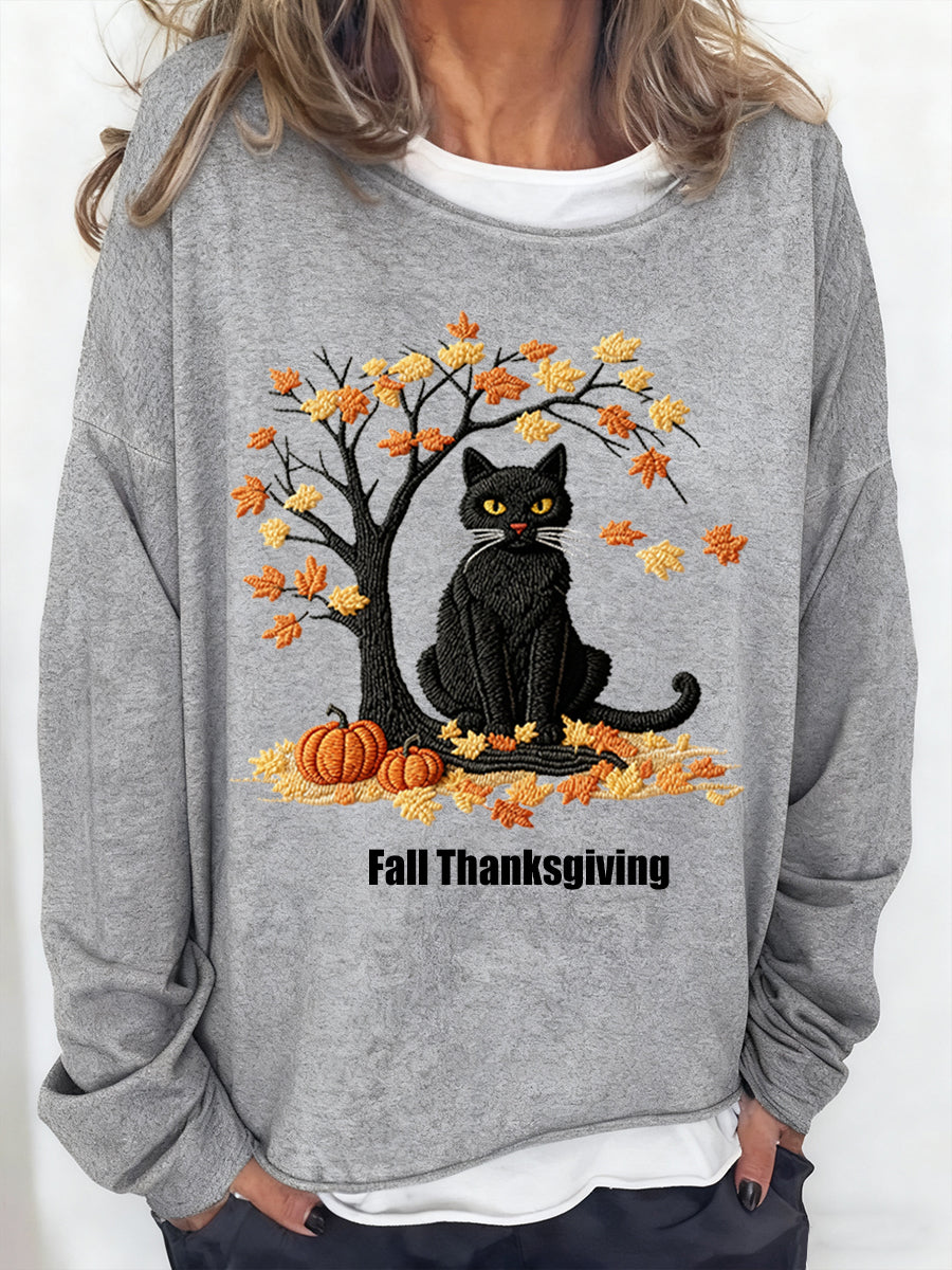 Women's Vintage Casual Loose Animal Art Crewneck Sweatshirt