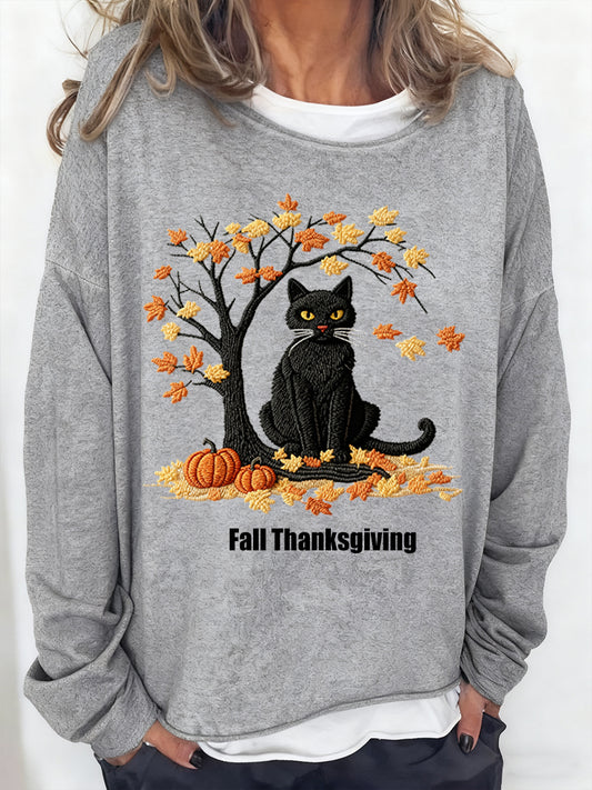Women's Vintage Casual Loose Animal Art Crewneck Sweatshirt