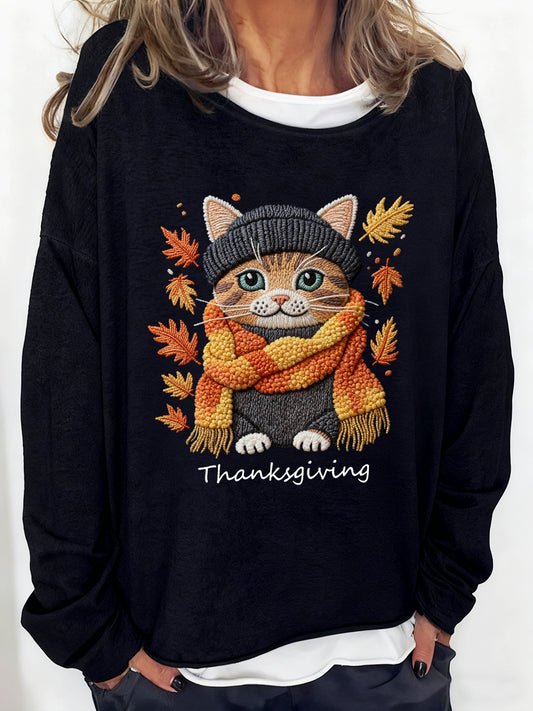 Women's Vintage Casual Loose Animal Art Crewneck Sweatshirt