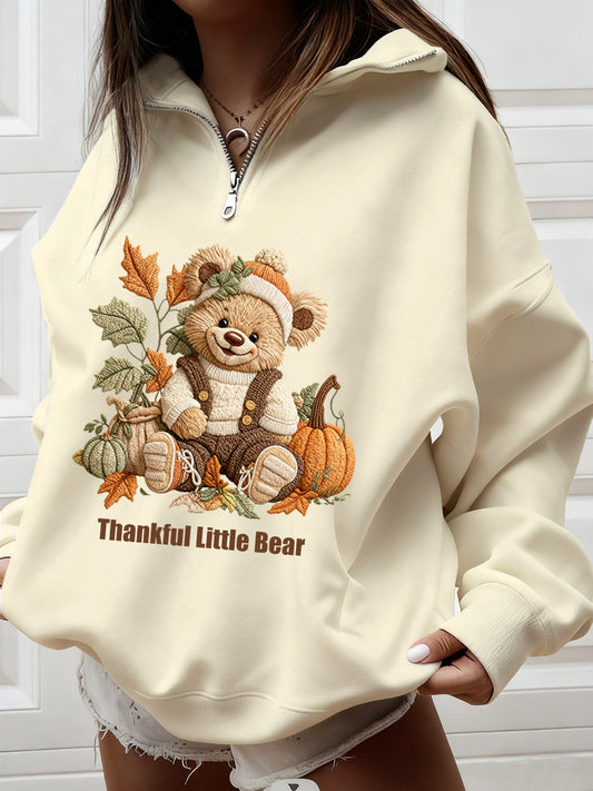 Women's Vintage Casual Loose-Fit Animal Art Half-Zip Hoodie