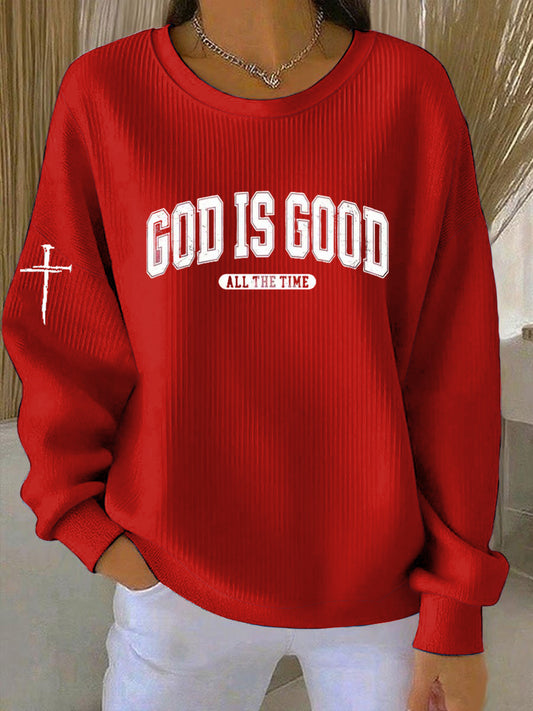 Vintage Christmas Faith Printed Casual Loose Long Sleeve Top