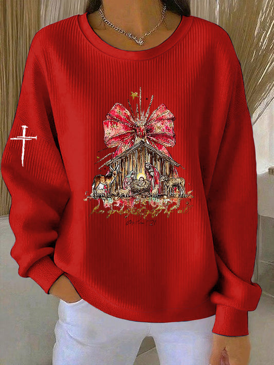 Vintage Christmas Faith Jesus Church Printed Casual Loose Long Sleeve Sweatshirt